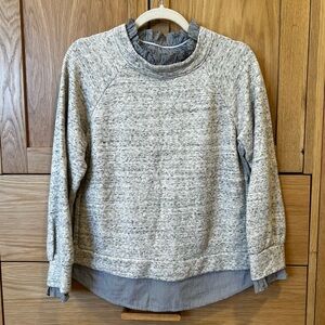 La Vie Rebecca Taylor Layered Sweatshirt Ruffle Blouse Grey Blue Stripe Small